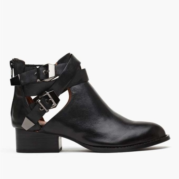 Jeffrey Campbell Everly Black Leather Cutout Ankle Booties Size 8.5 - Picture 1 of 8